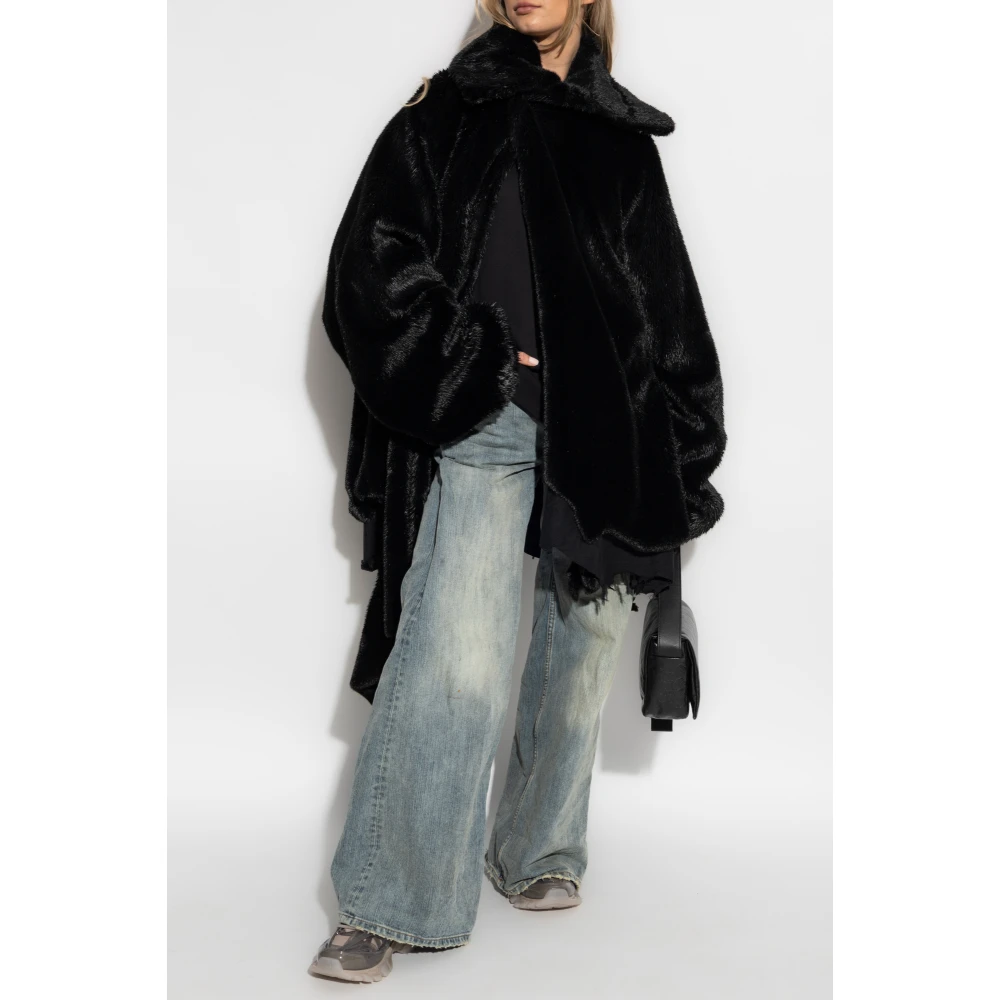 Balenciaga Asymmetrische Faux Fur Jas Black Dames