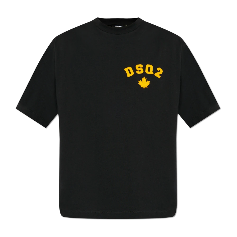 Dsquared2 Monogram Katoenen T-shirt met Geribbelde Hals Black Heren
