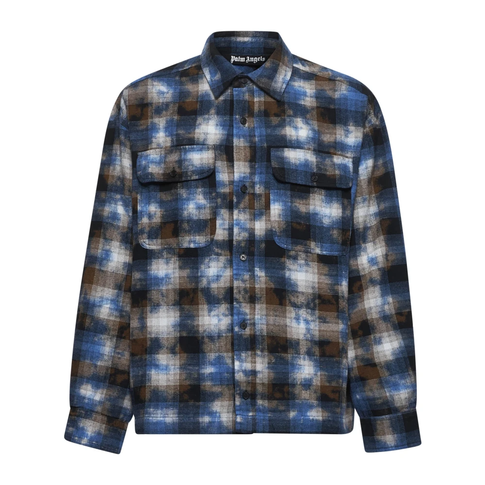 Palm Angels Blauw geruite overhemd met logoprint Blue Heren