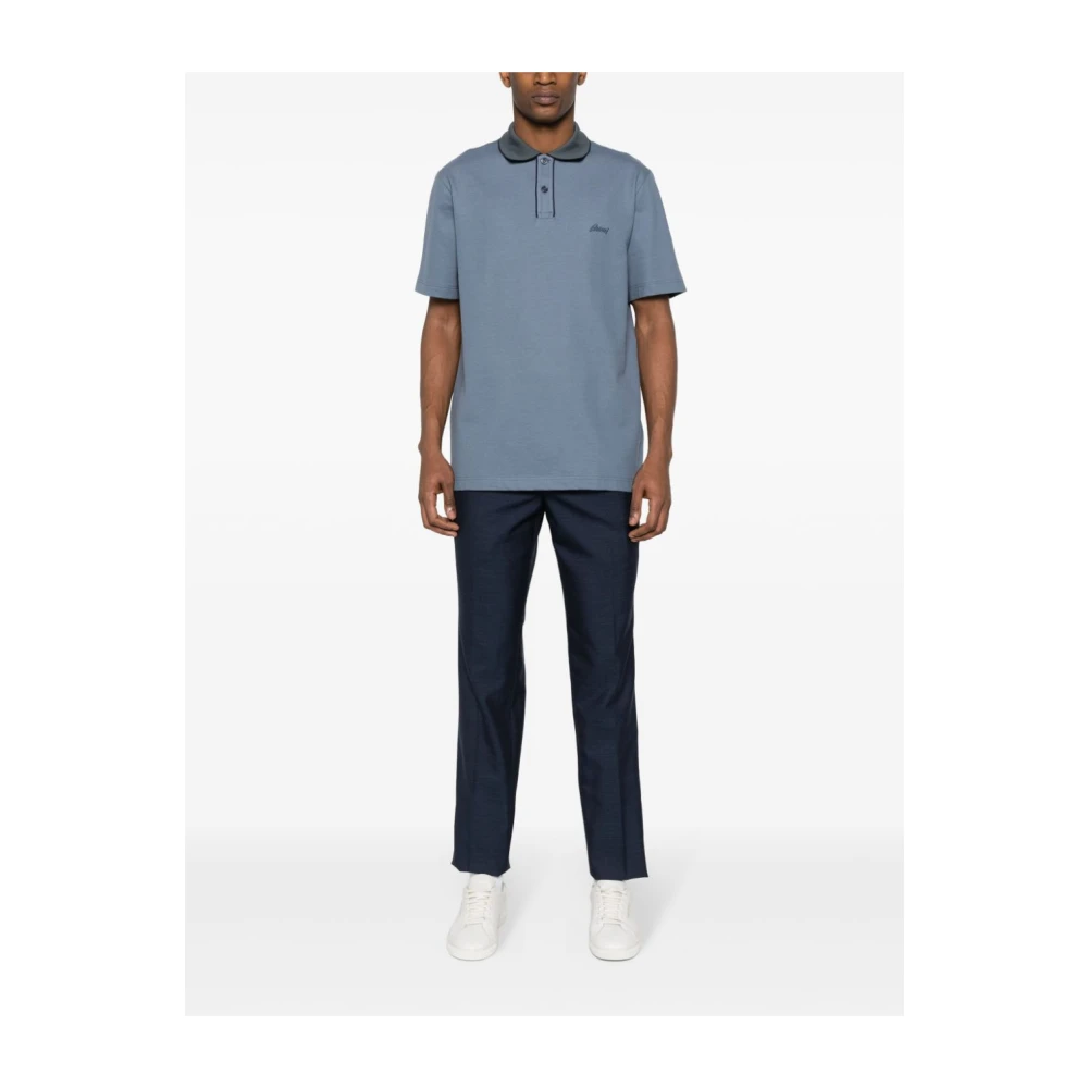 Brioni Polo met geborduurd logo Blue Heren