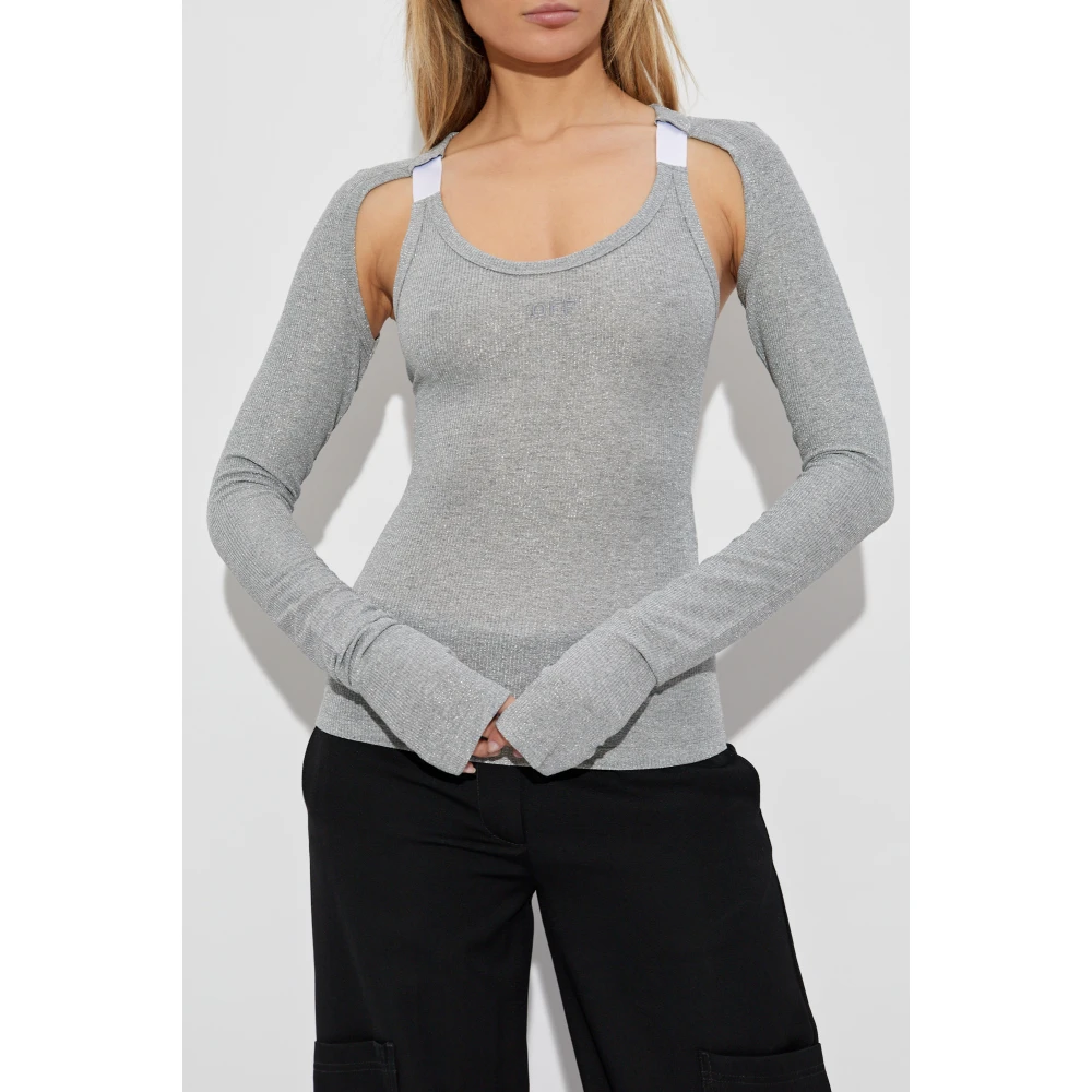 Off White Top met lurex draad Gray Dames