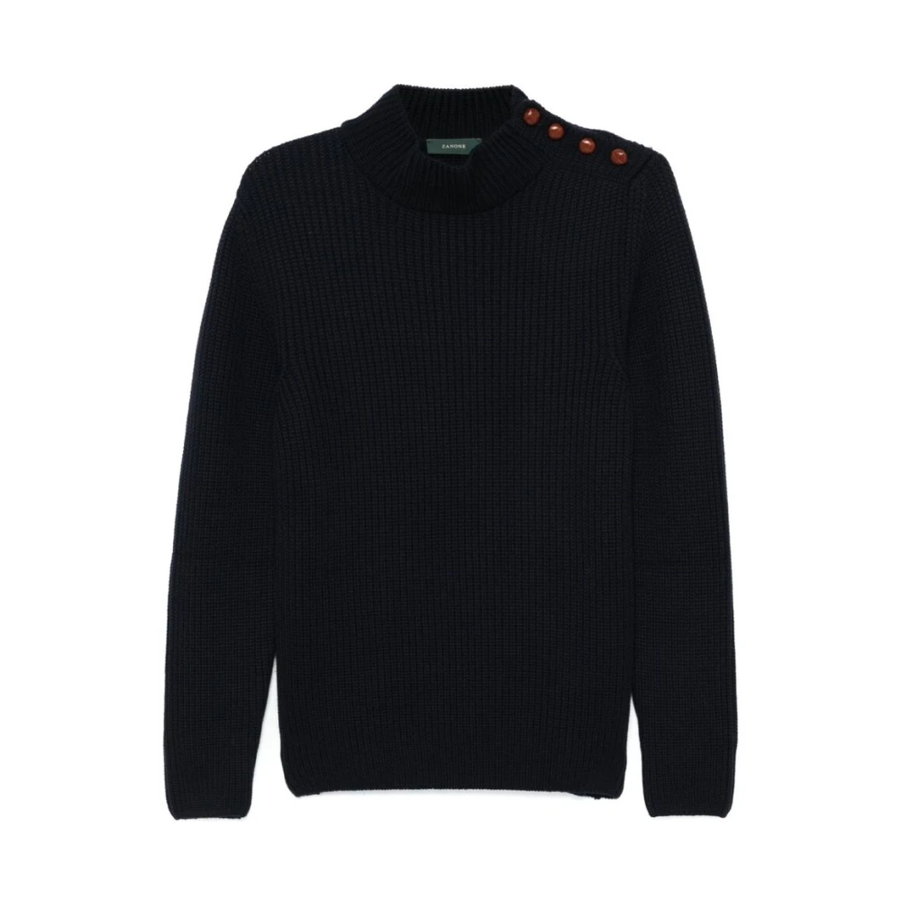 Zanone Middernacht Blauw Ribgebreide Trui Blue Heren