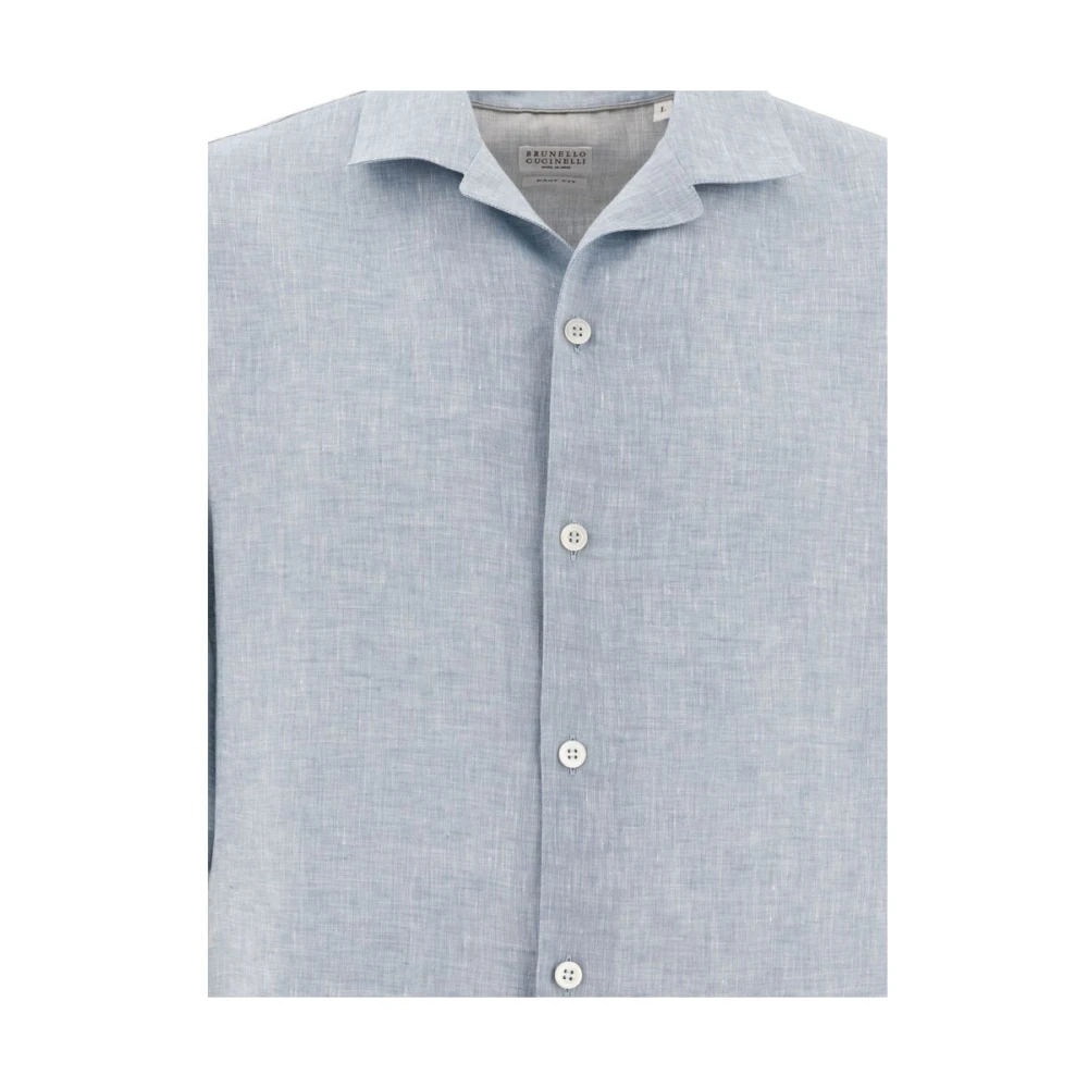 BRUNELLO CUCINELLI IJsblauw Cubaanse kraag overhemd Blue Heren