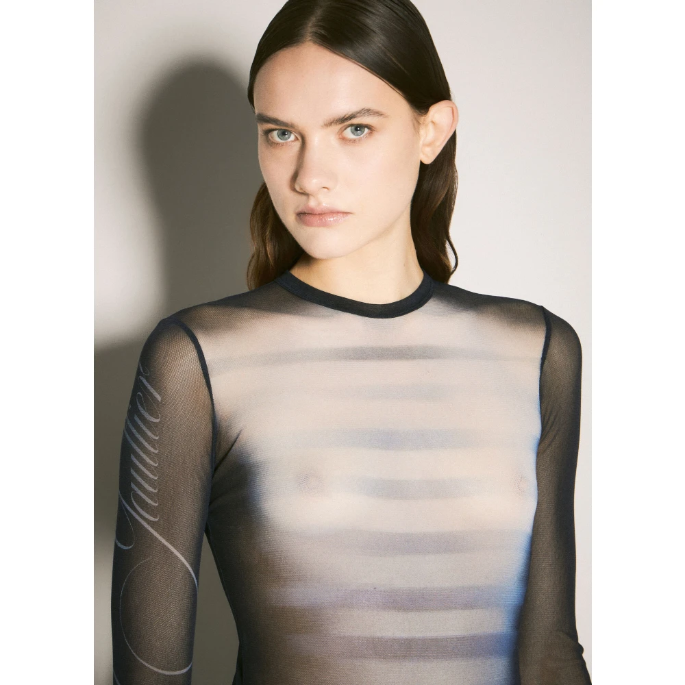 Jean Paul Gaultier Gedrukt Mesh Lange Mouwen Bodysuit Blue Dames