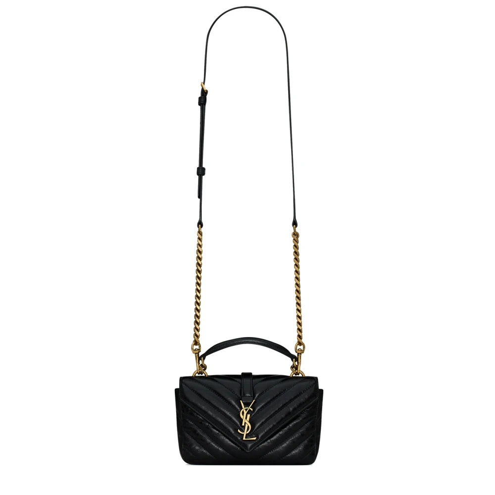 Saint Laurent Zwarte Leren Handtas Magnetische Sluiting Black Dames