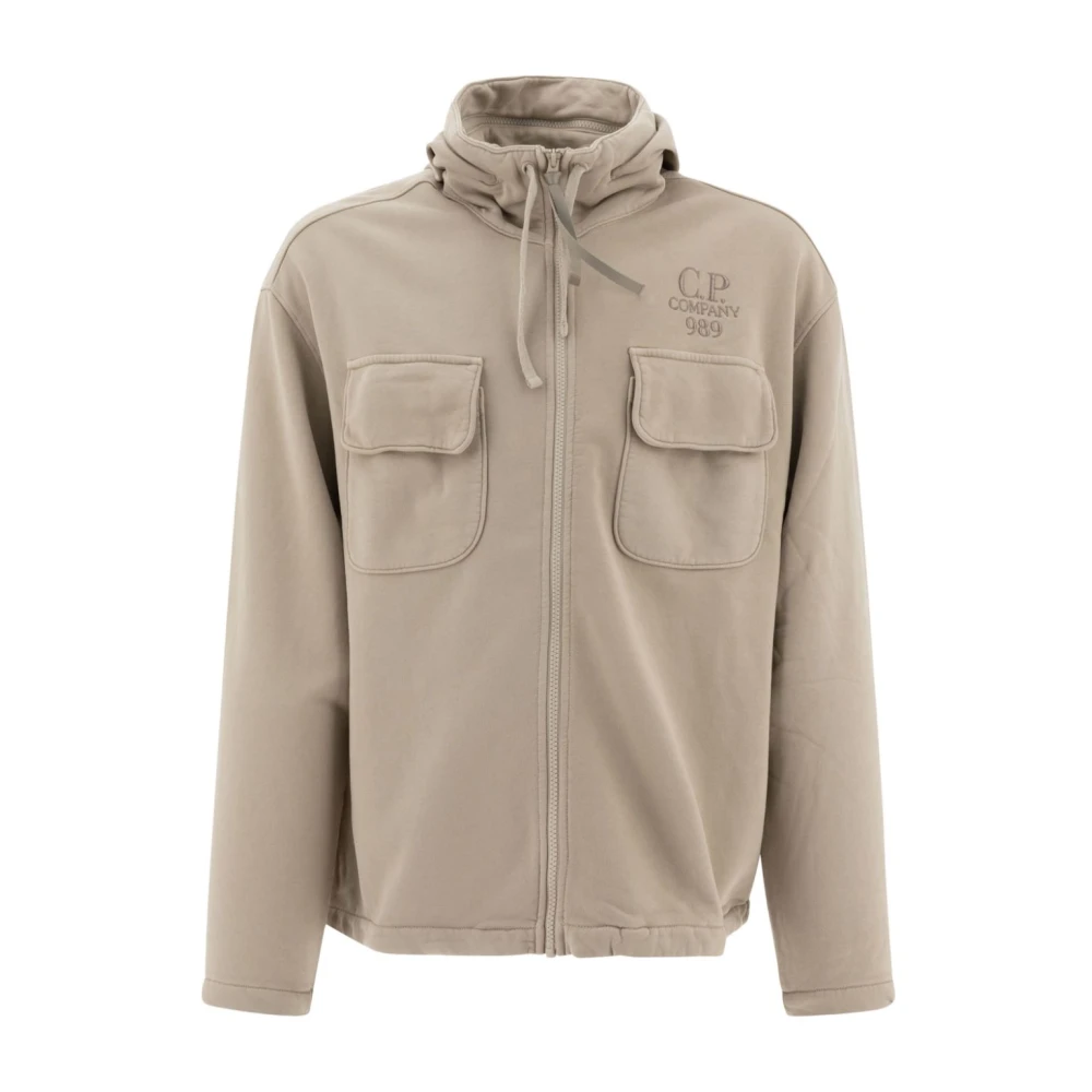 C.P. Company Geborsteld Diagonaal Fleece Hoodie Jassen Beige Heren