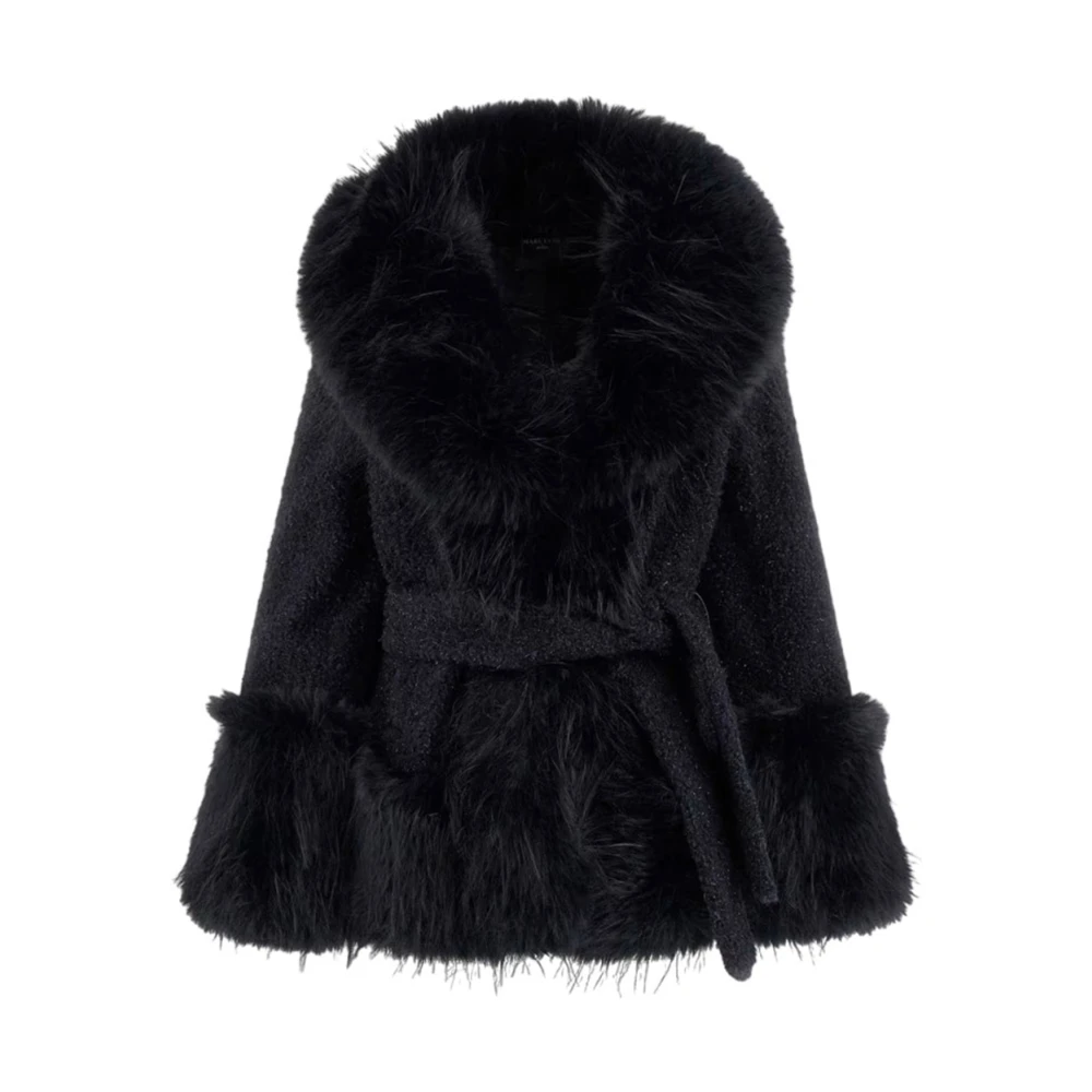 Guess Eco Fur Tweed Jacka med Faux Fur Blue, Dam