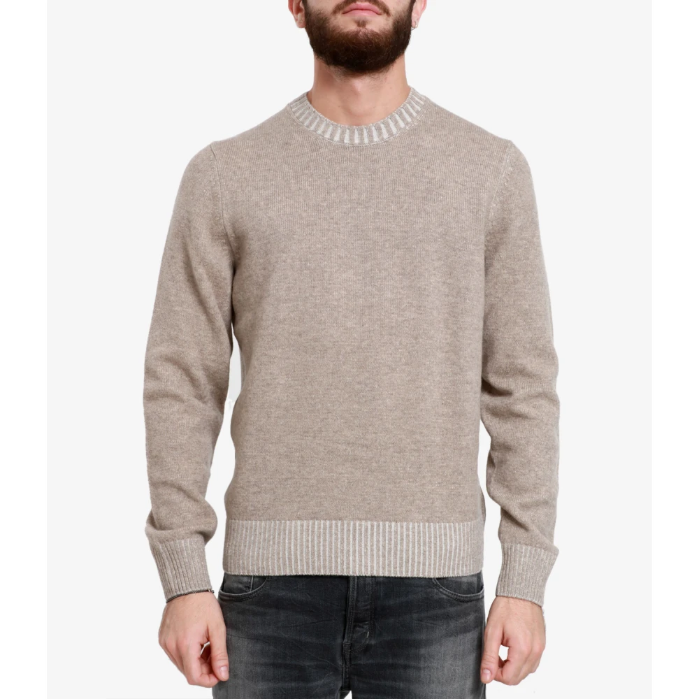Gran Sasso Geribbelde Crew Neck Sweater Blend Beige Heren