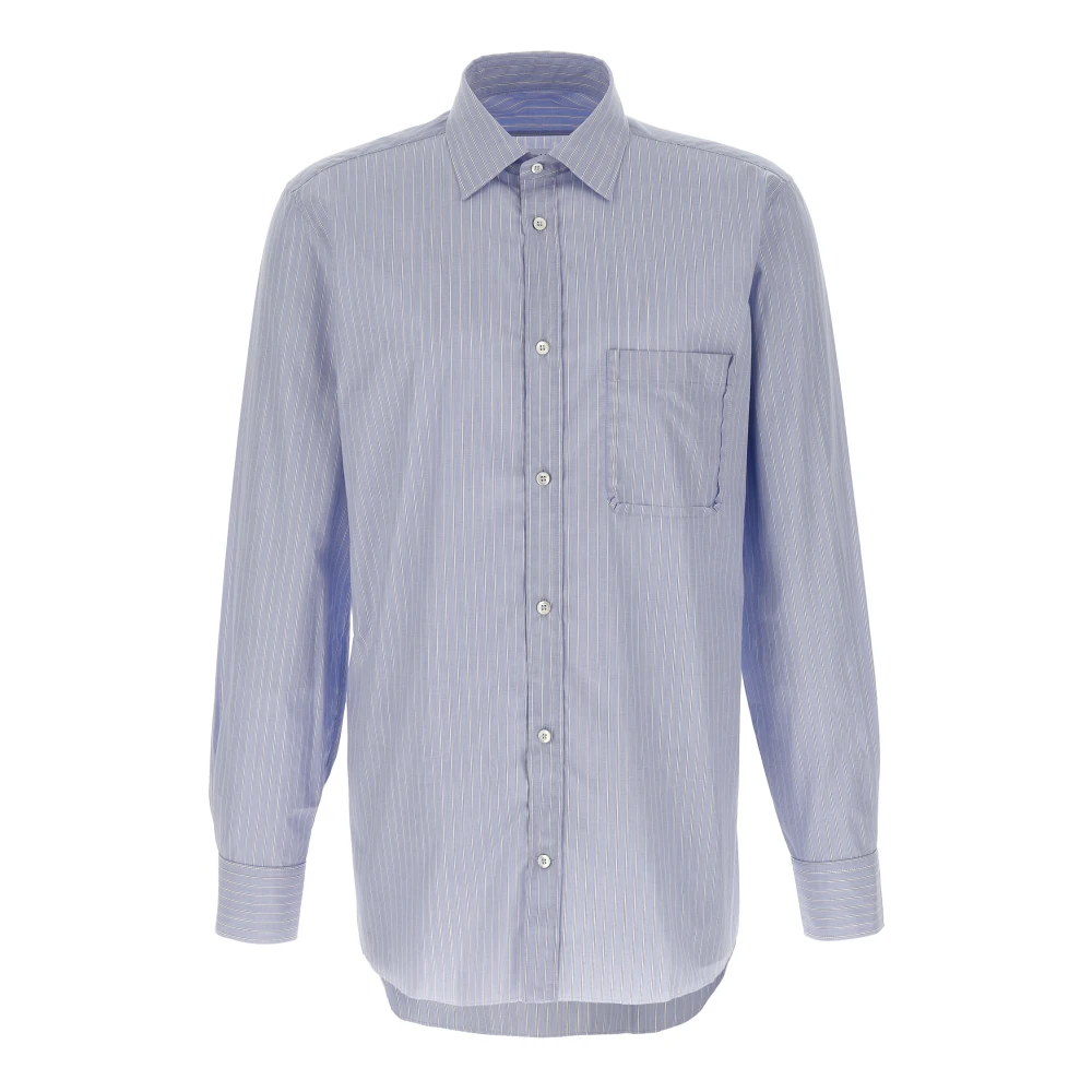 Maison Margiela Men's Blue Casual Shirts, Xl, Striped Cotton Poplin Shirt