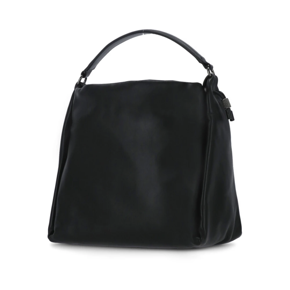 BRUNELLO CUCINELLI Zwarte Leren Handtas met Koordsluiting Black Dames