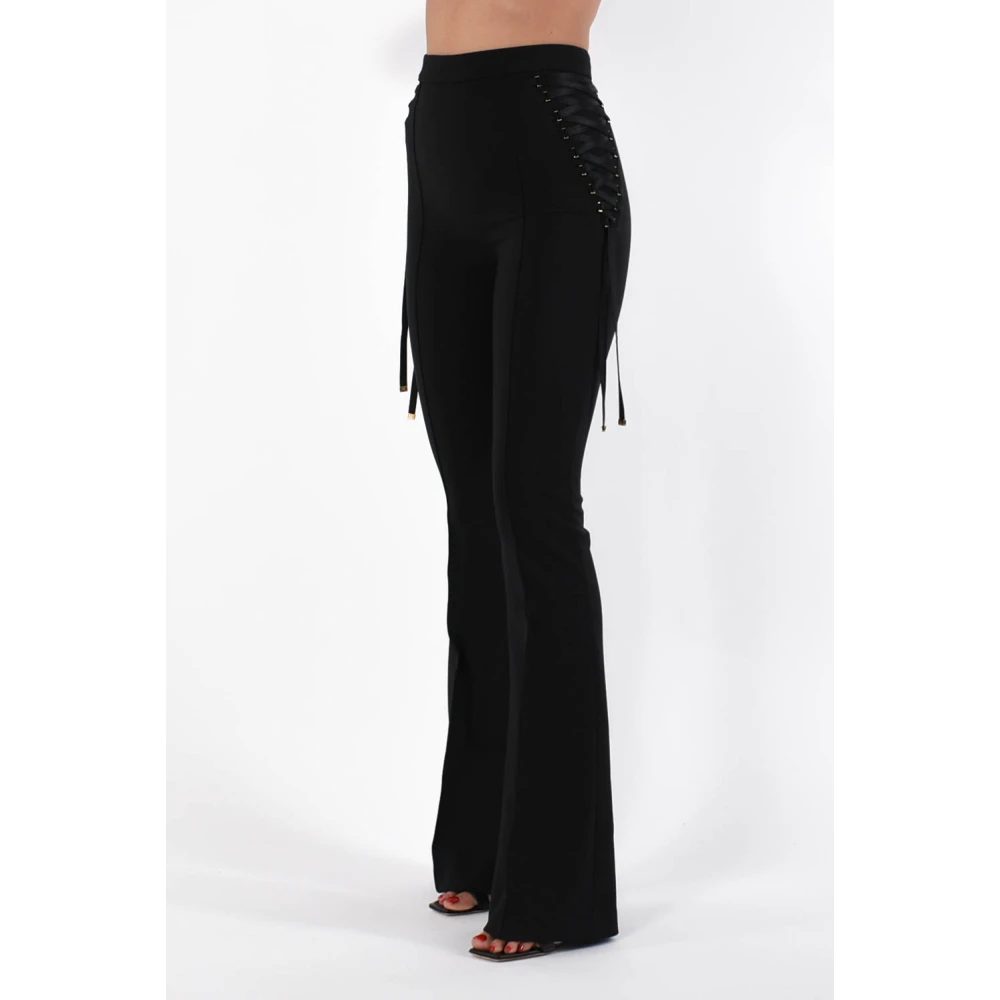 Elisabetta Franchi Crêpe flare broek met kruislings veters Black Dames