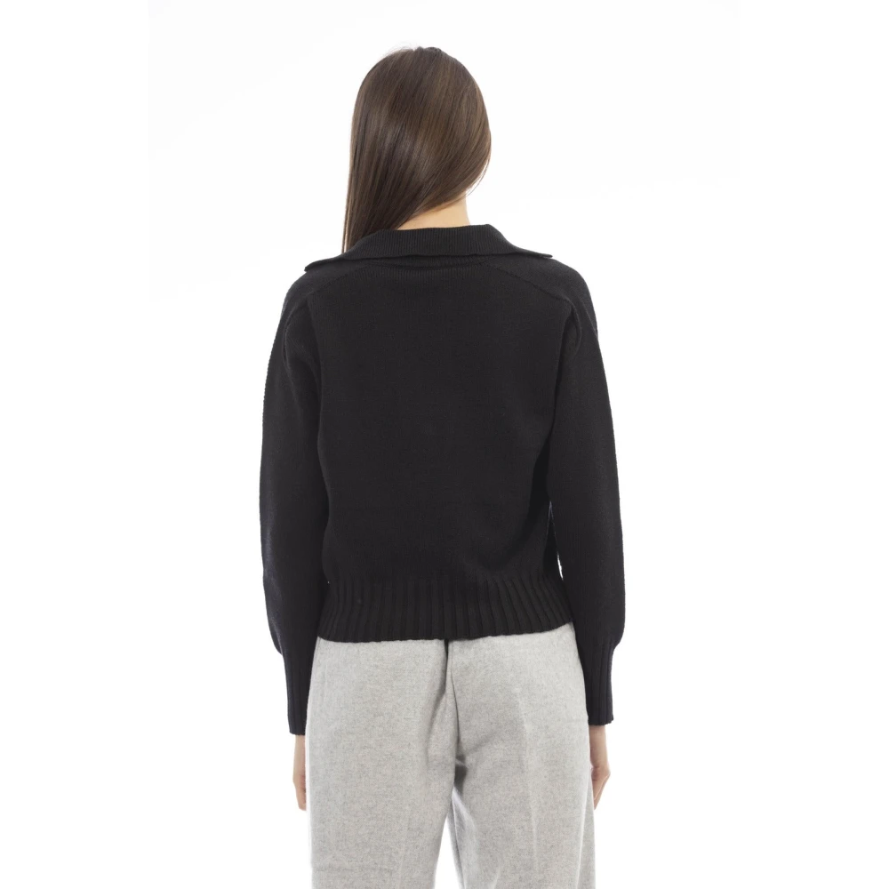 Alpha Studio V-hals Trui met Voorzak Black Dames