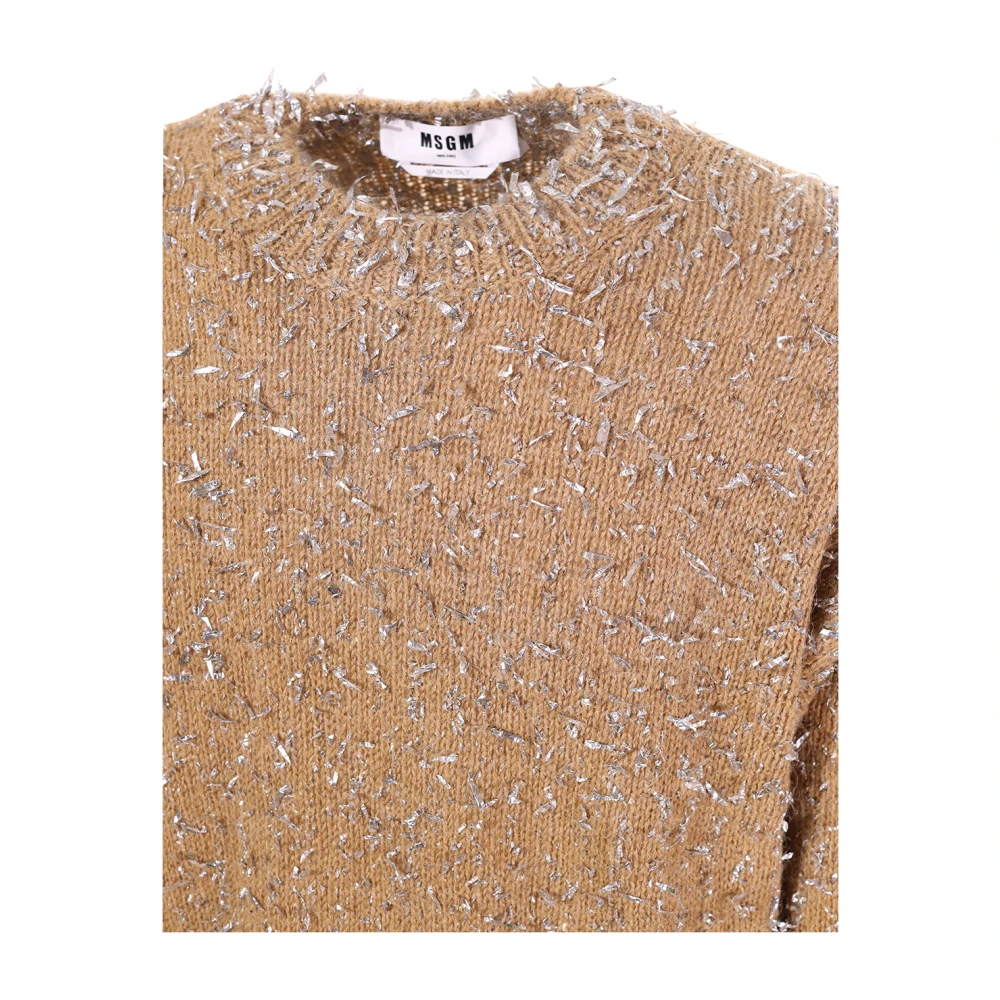 Msgm Beige Crew-Neck Sweater met Logo Beige Heren