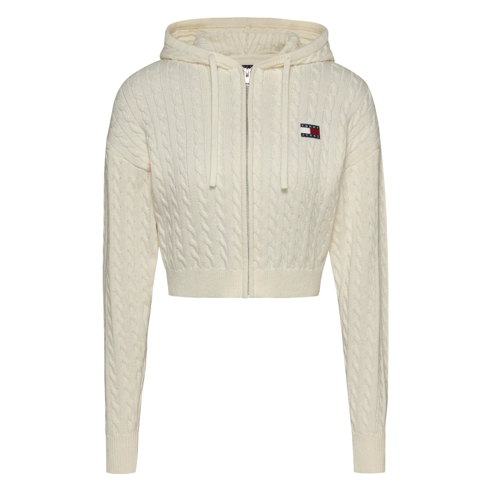Tommy Jeans Witte Gebreide Hoodie met Rits White Dames