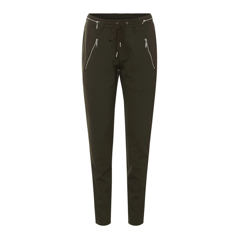 RUE de Femme Casual zilveren broek met ritssluiting zakken Green Dames