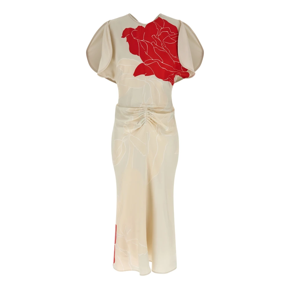 Victoria Beckham Women's Beige Gathered Waist Midi Dress