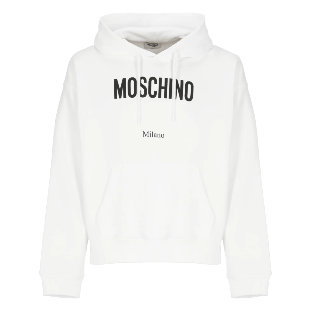 Moschino Herr Vit Sweatshirts & Hoodies S, Bomull, Bomullshoodie Med Logotyptryck
