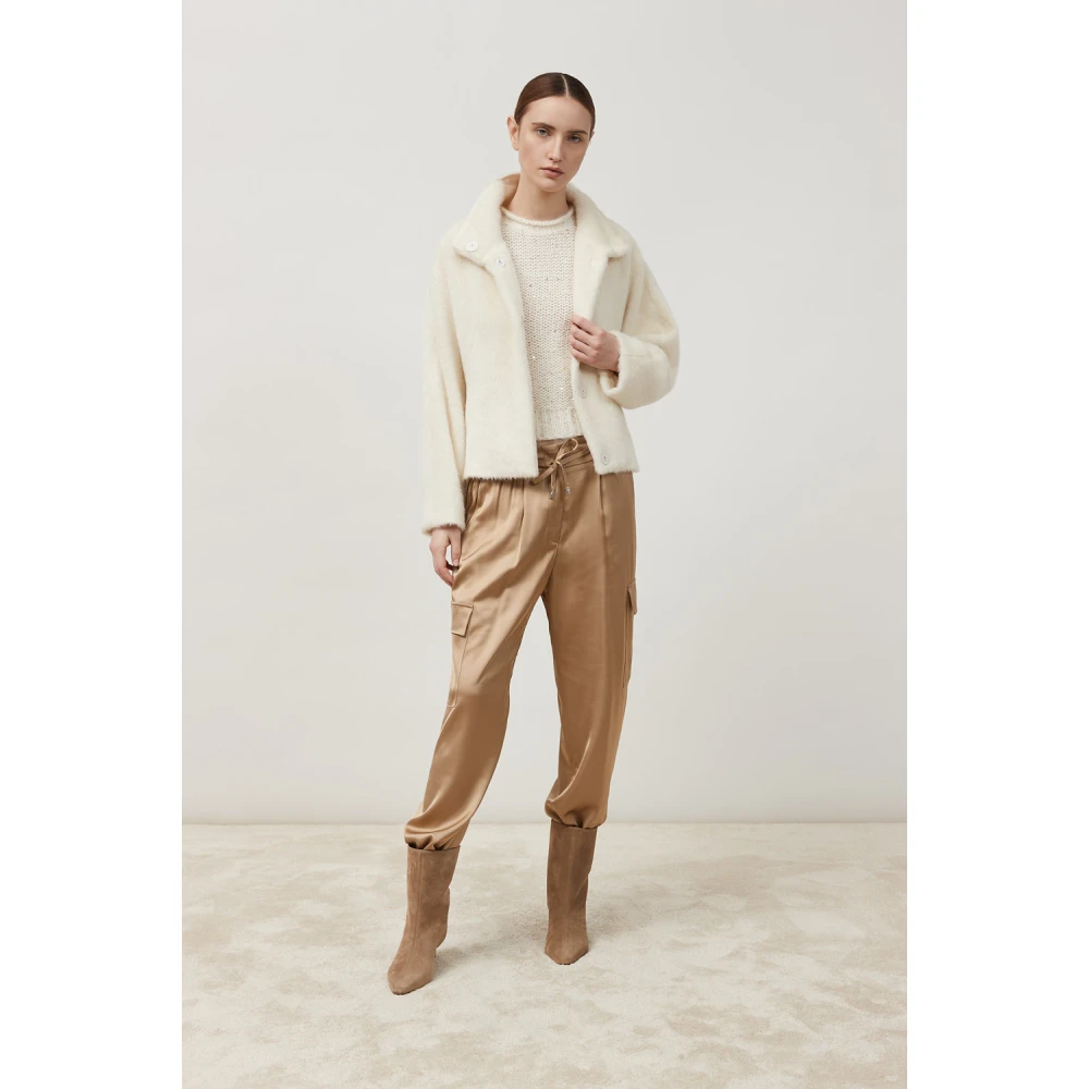PESERICO Viscose satijnen baggy cargobroek Brown Dames