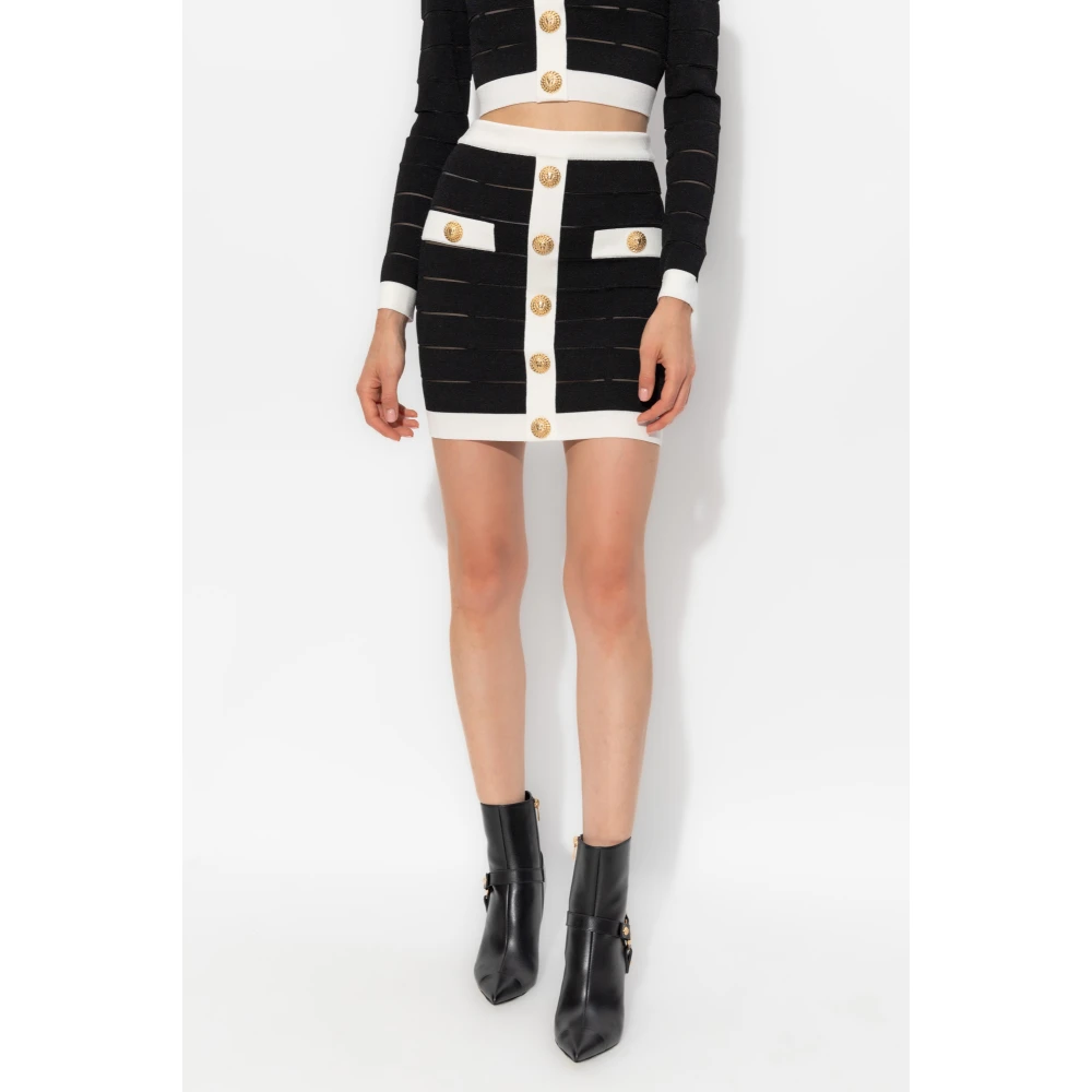 Balmain Rok met decoratieve knopen Black Dames