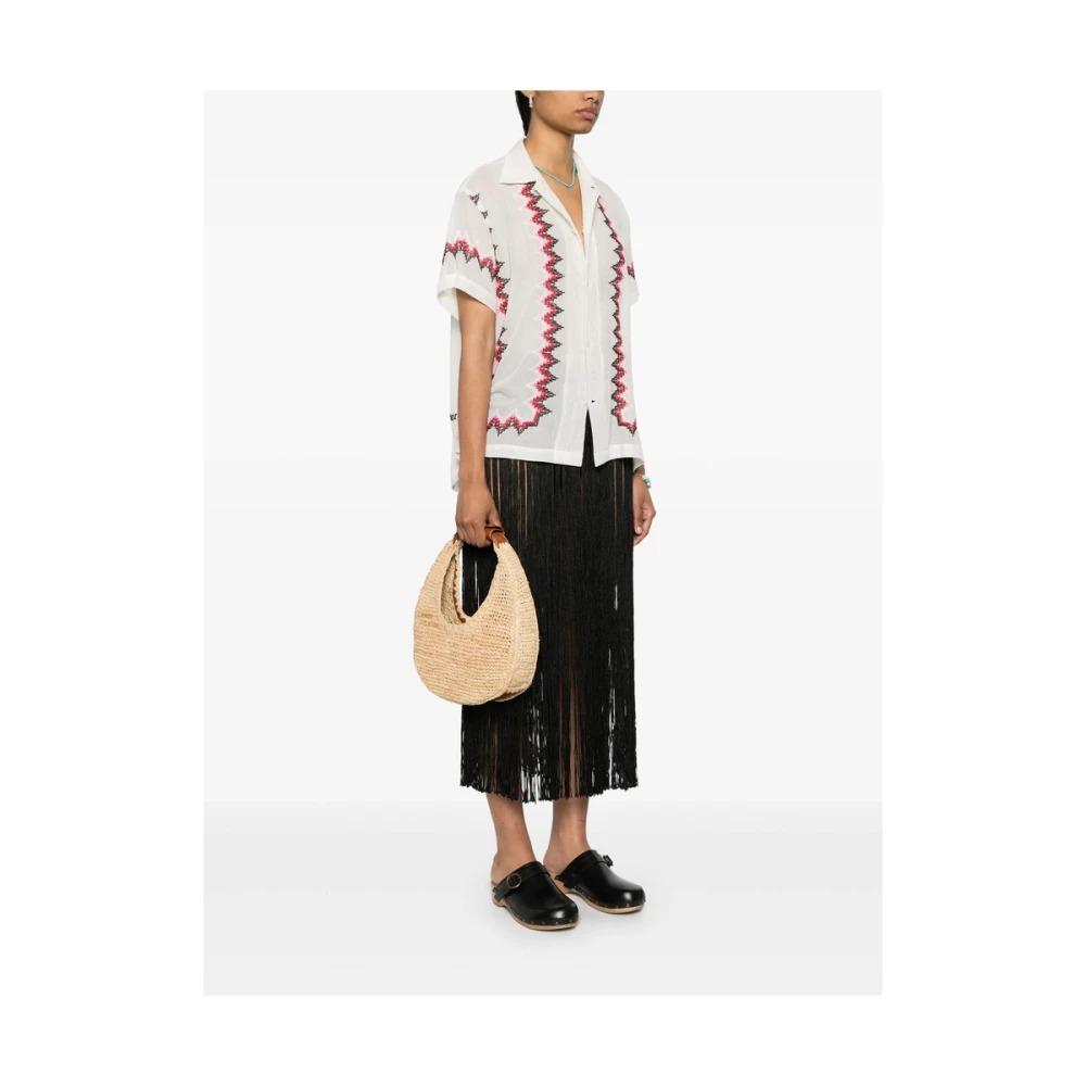 Staud Raffia Geweven Tas met Leren Rand Beige Dames