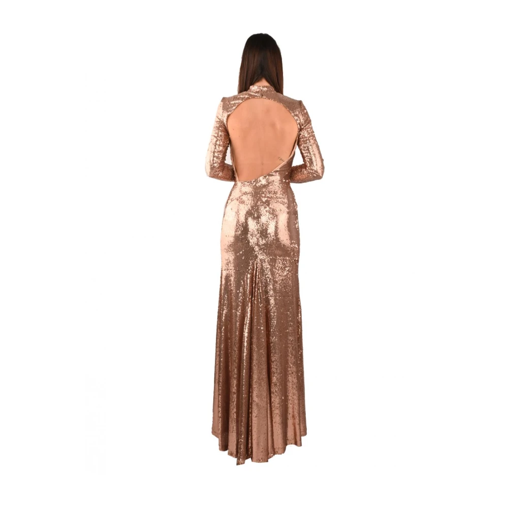 Aniye By Paillet Hoge Hals Open Rug Lange Jurk Brown Dames