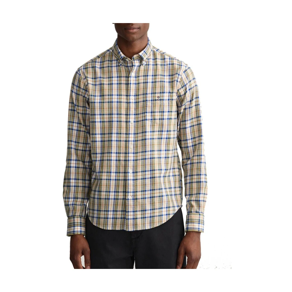 Gant Rutig Regular Fit Skjorta i Mjuk Twill Beige, Herr