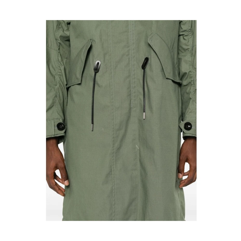Sacai Khaki Ripstop Funnel Hals Jas Green Heren