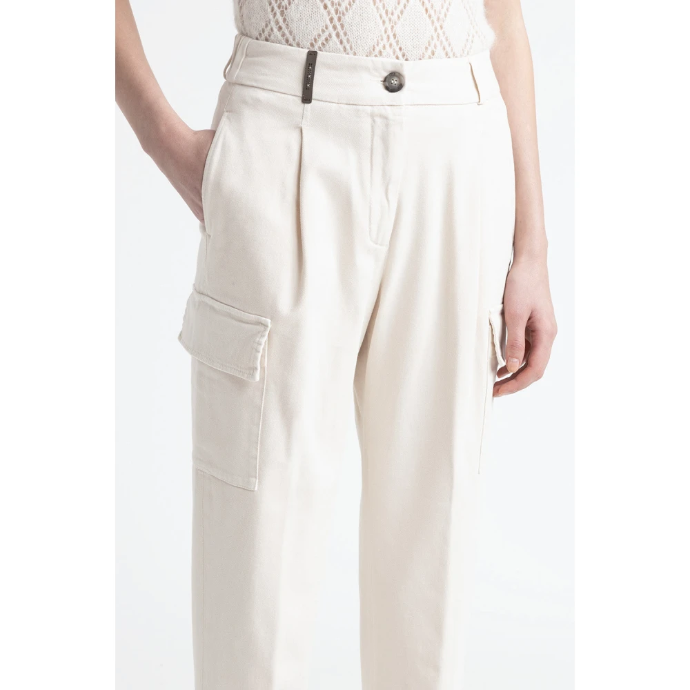 PESERICO Katoenen gabardine cargobroek White Dames