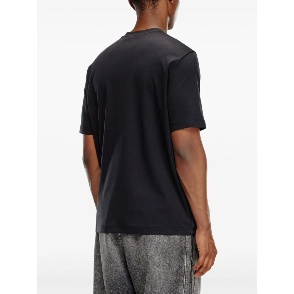 Diesel Zwart Katoenen T-Shirt met Logoplaatje Black Heren