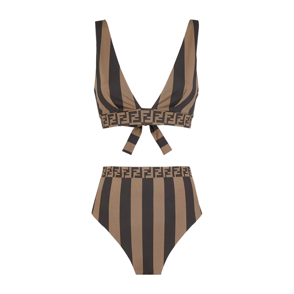 Fendi Pequin Bruin High-Rise Bikini Brown Dames