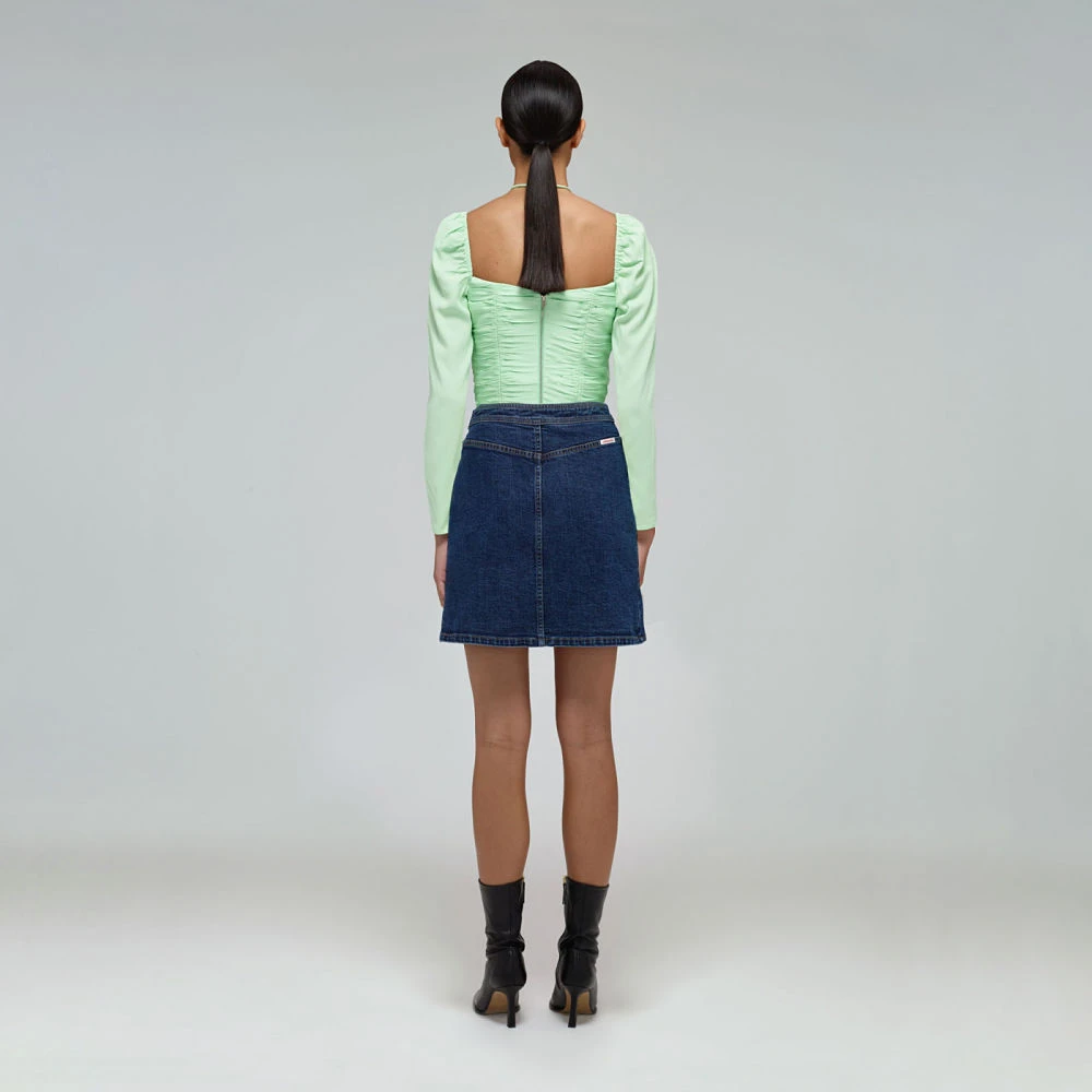 Self Portrait Spearmint Stretch Crêpe Gesneden Top Green Dames