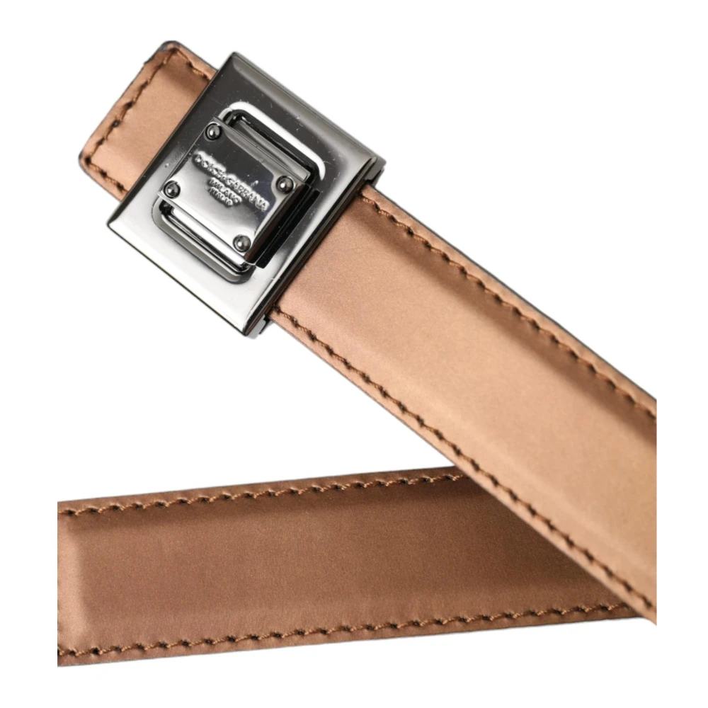 Dolce & Gabbana Bronzen Leren Vierkante Metalen Riem Brown Dames