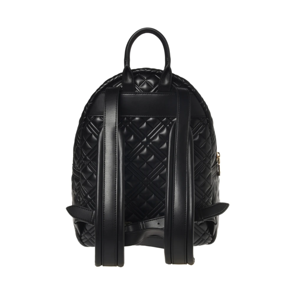 Love Moschino Gewatteerde Zwarte Rugzak met Wit Logo Print Black Dames
