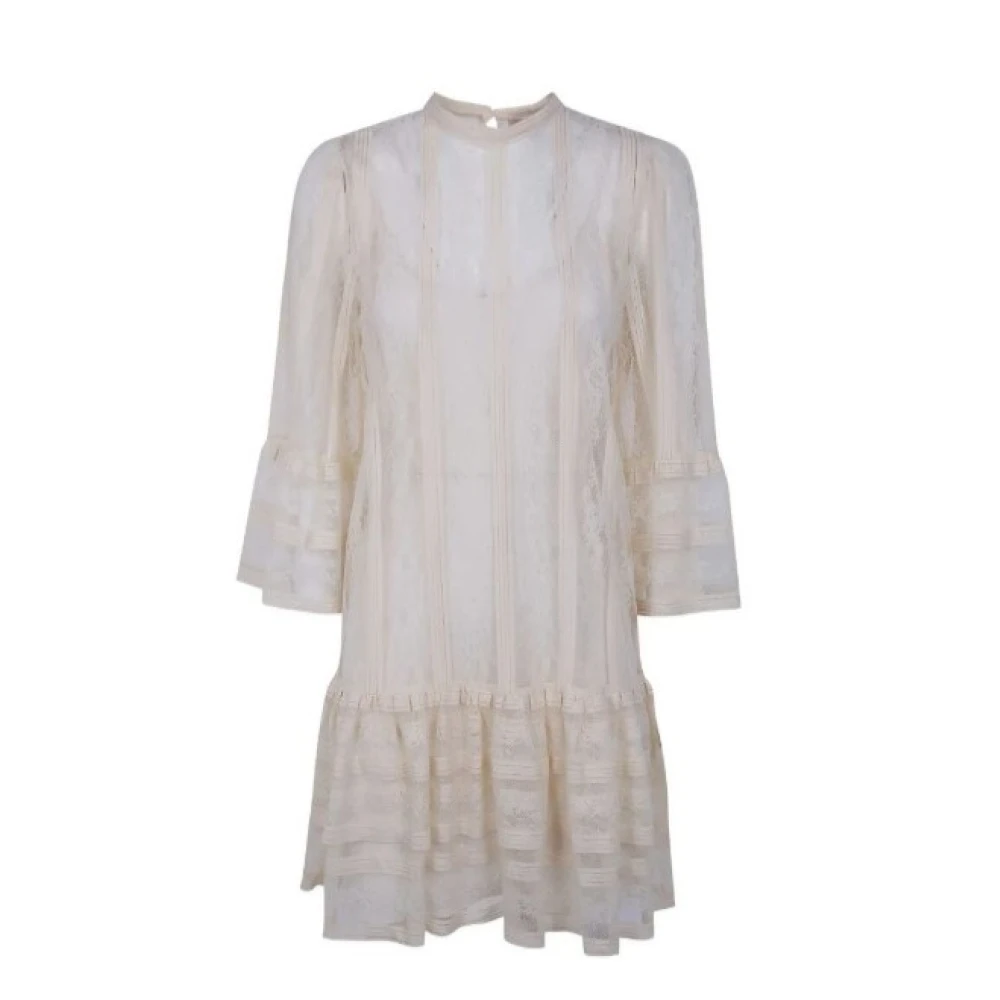 Twinset Women's White Short Dresses, L, Short Striped Lace Dress With Belt