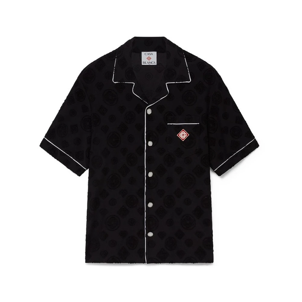 Casablanca Men's Black Towelling Monogram Short Sleeve Shirt - Short Sleeve Shirts - M - Shirts