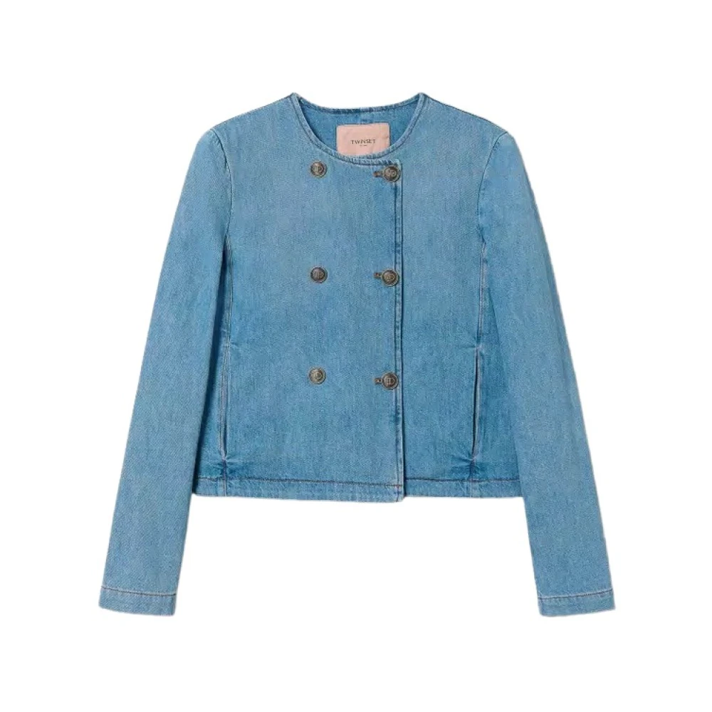 Twinset Denim Koreansk Jacka Blue, Dam