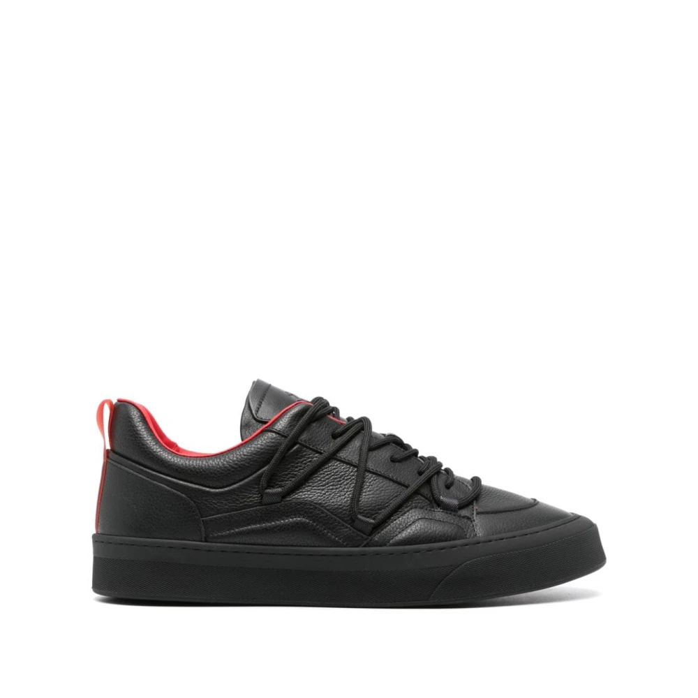 Ferrari Svarta Lädersneakers Panel Design Black, Herr