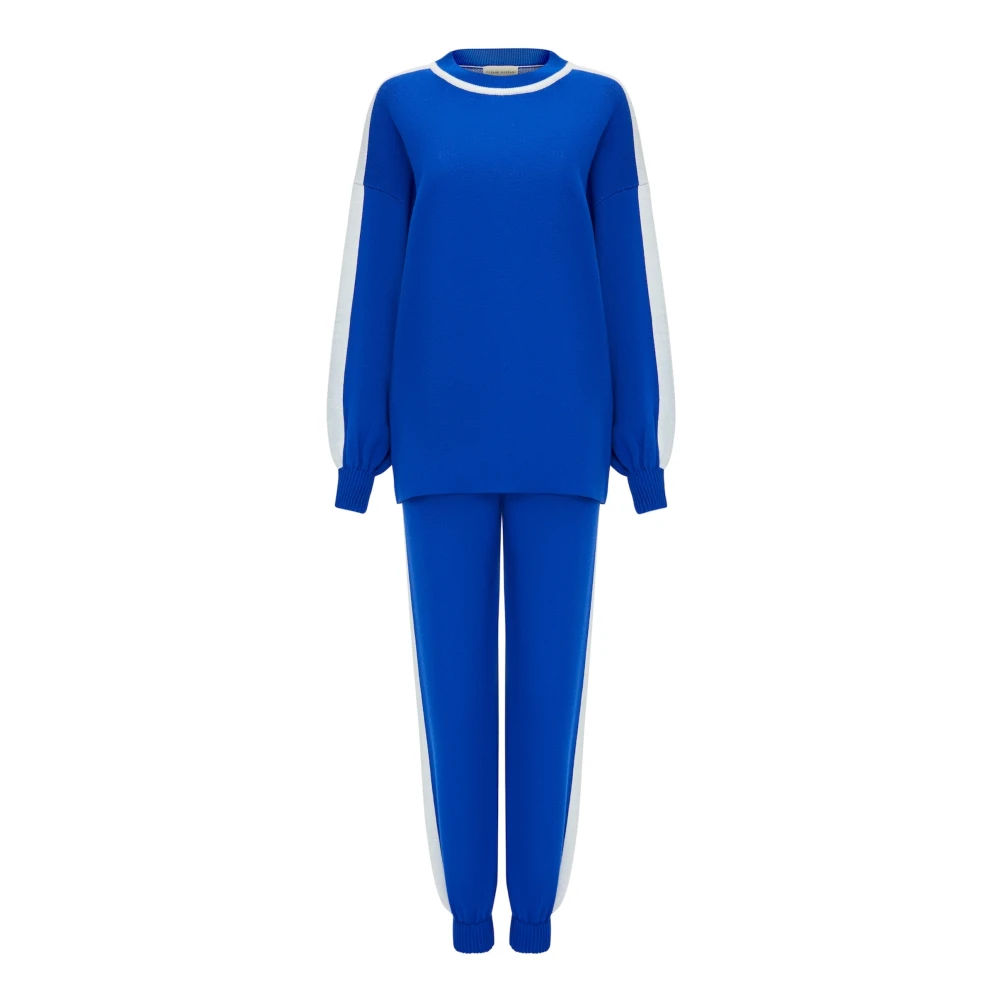 Cesare Gaspari CG Gebreide Jogger set Blauw Blue Dames