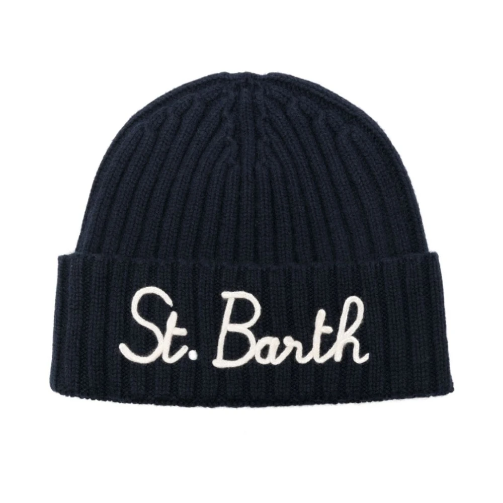 MC2 Saint Barth Blauwe wollen muts met logoborduursel Blue Heren