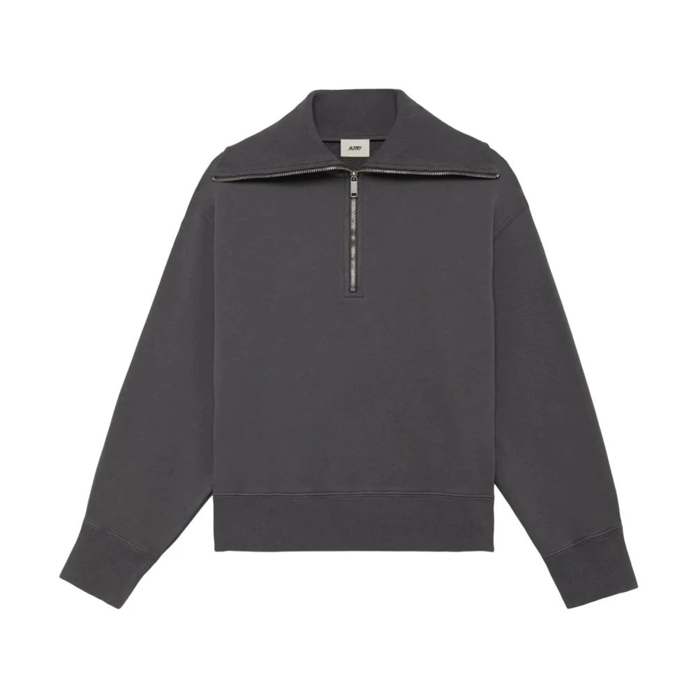 Autry Women's Gray Zip-Throughs, Xs, Cropped Zip Sweatshirt With Ribbed Finish