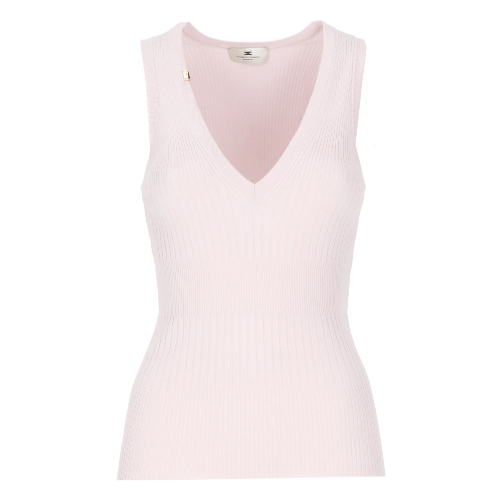 Elisabetta Franchi Roze Mouwloze Top met brede hals Pink Dames