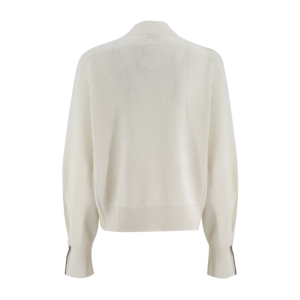 BRUNELLO CUCINELLI V-Hals Ribtrui White Dames