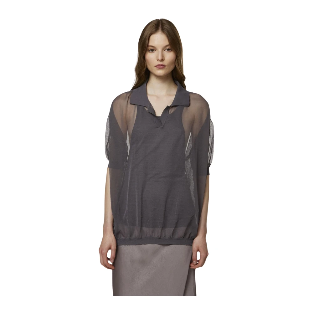 Daniele Fiesoli Women's Gray Polo Over Misto Viskosa Dd6047 - Polo Shirts - M - Tops