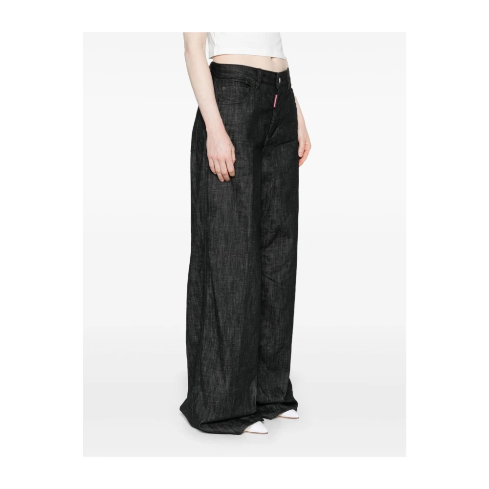 Dsquared2 Zwarte Stretch Katoen Wijde Pijp Jeans Black Dames