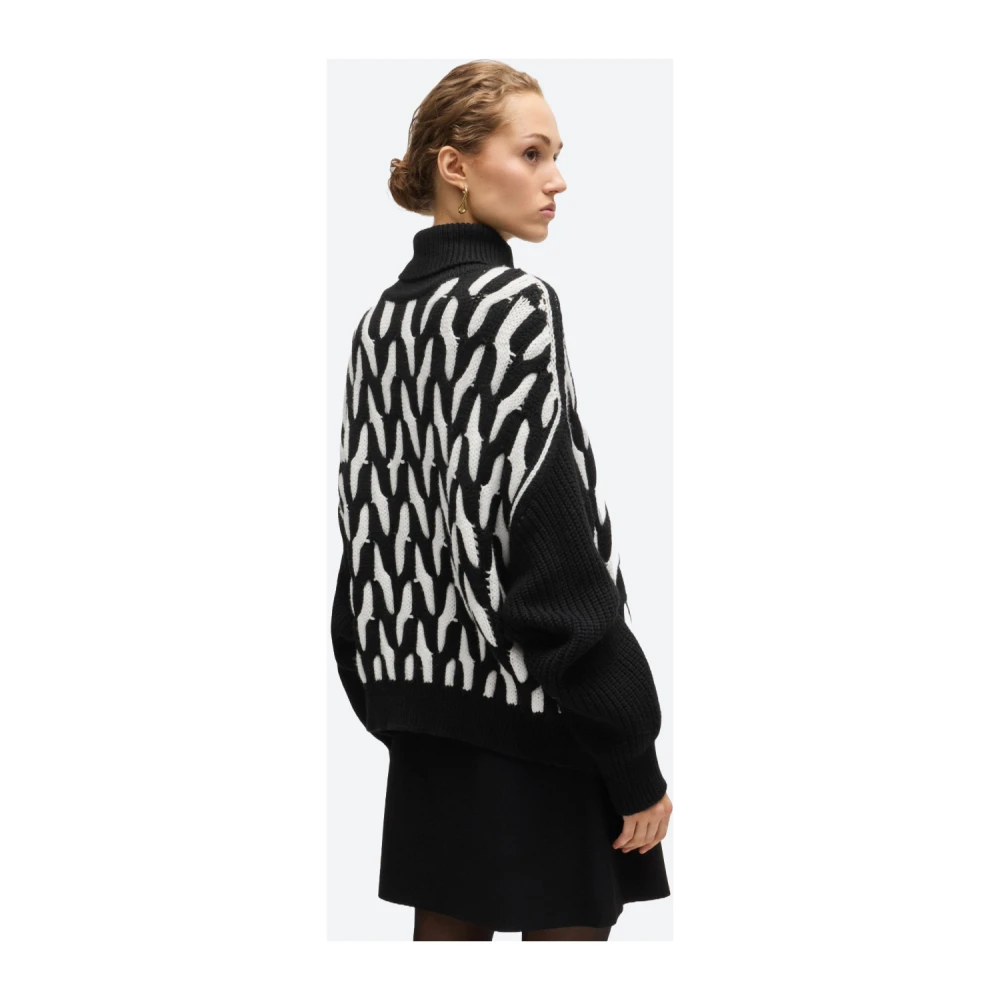 Hugo Boss Bicolor Gevlochten Wollen Trui Black Dames