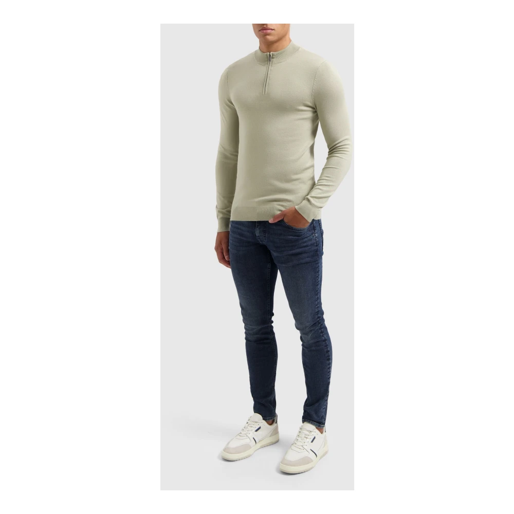 Pure Path Essentiële Half-Zip Gebreide Trui Green Heren