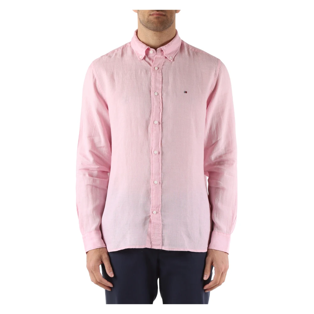 Tommy Hilfiger Linnen Regular Fit Overhemd Pink Heren
