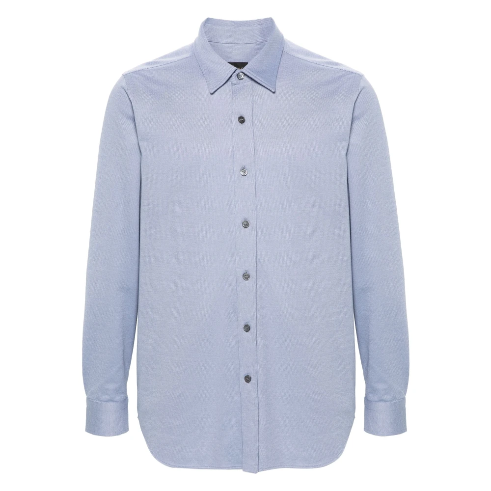 Brioni Blauwe Casual Lange Mouwen Shirt Blue Heren