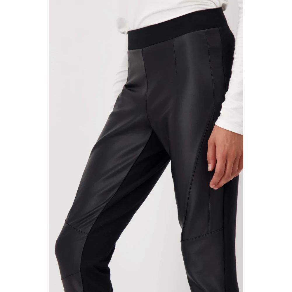 monari Slim Fit Jersey en Lederlook Broek Black Dames