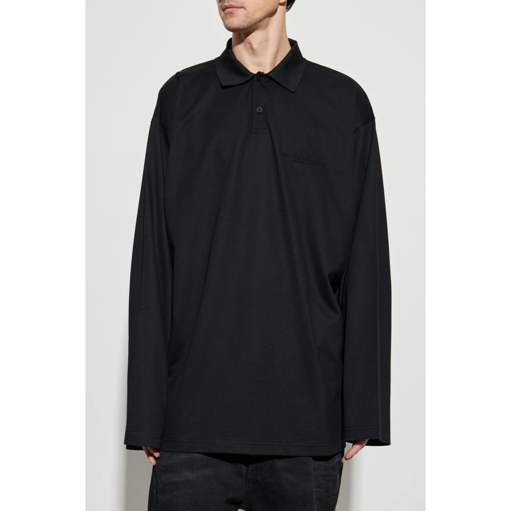 Balenciaga Katoenen polo met lange mouwen Black Heren